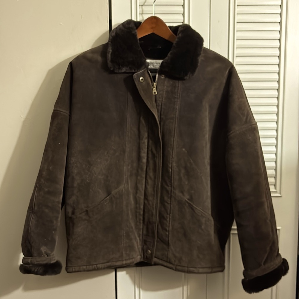 Jones New York Chocolate Brown Suede Leather Oversized Jacket M